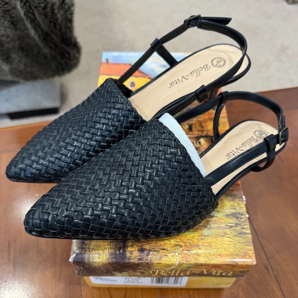 Bella Vita KAISLEY Slingback Pump black weave wide width shoe 9.5 WW
